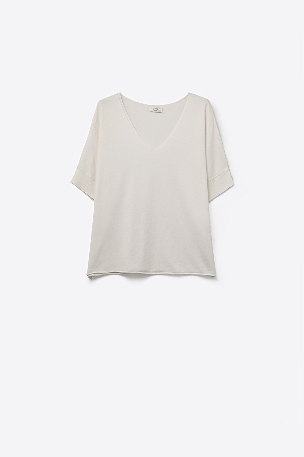 Q2 Camisola branca de manga curta com decote em V e ajuste descontraído