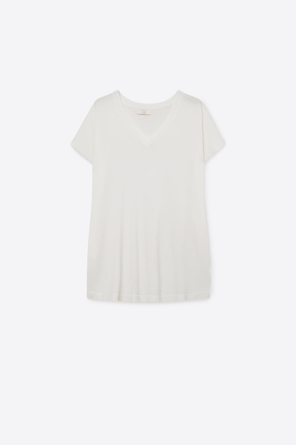 Q2 Camisola branca de manga curta com decote em V e corte descontraído