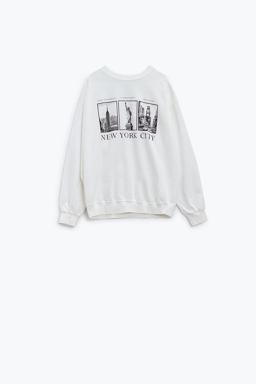 Camisola branca de mangas compridas e gola redonda com new york city estampado