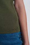 camisola cáqui com decote em ve mangas curtas