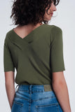 camisola cáqui com decote em ve mangas curtas
