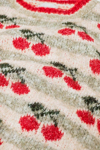 camisola castanha de manga curta com estampado de cerejas