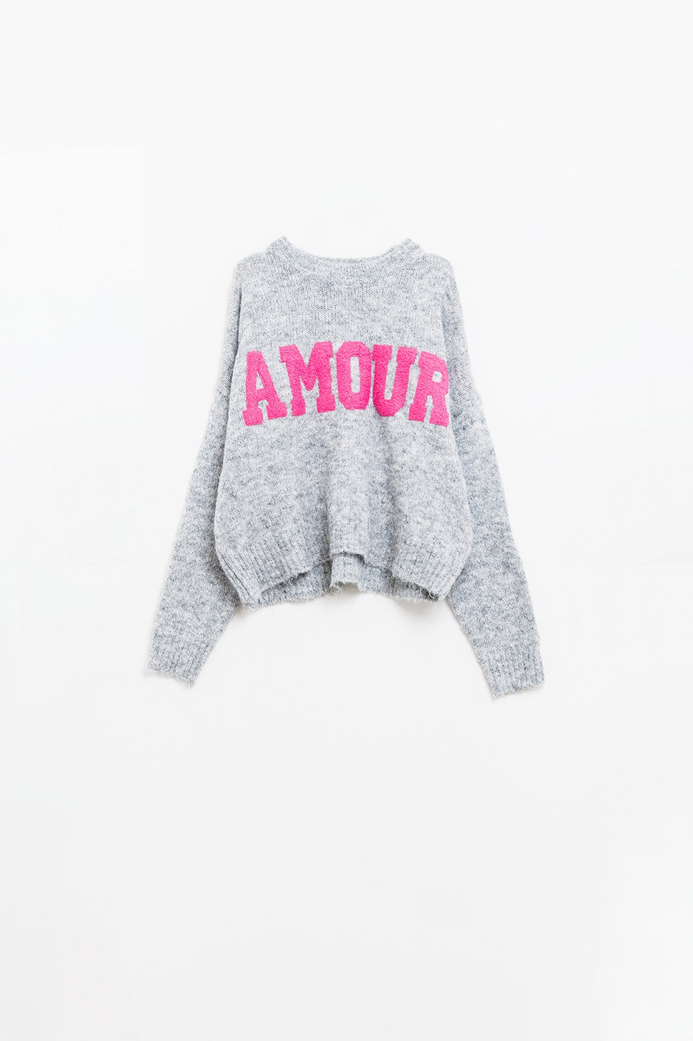 Camisola cinzenta super macia com o texto Amour no peito