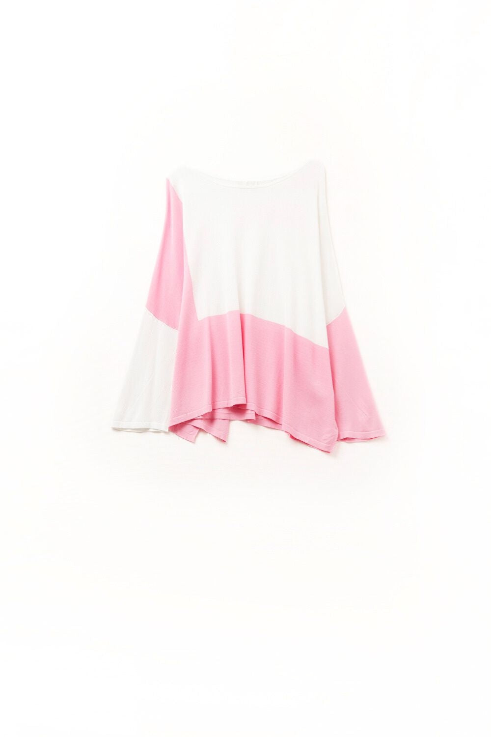 Q2 Camisola com asas de morcego em blocos de cores Branco e rosa