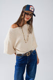 Camisola com decote em barco e nervuras grossas em creme