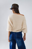 Camisola com decote em barco e nervuras grossas em creme