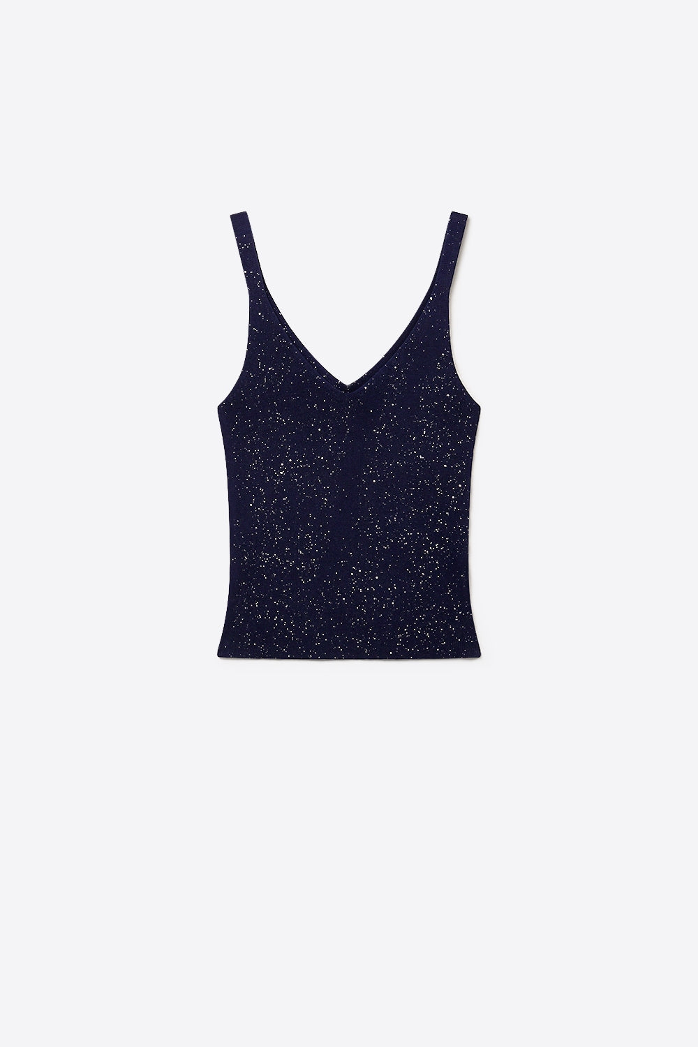 Q2 Camisola com decote em V com nervuras e brilhantes azul-marinho