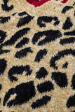 Camisola com decote em V de leopardo e pormenor de linha vermelha