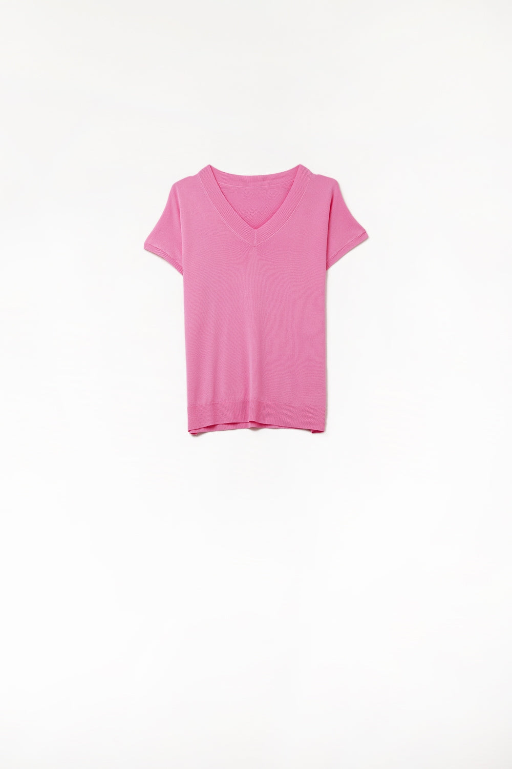 Q2 Camisola com decote em V em malha fina Fucshia