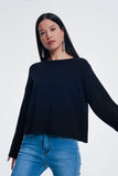 Q2 Camisola com detalhe de nervuras nas mangas cor preto
