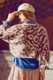 Camisola com estampado de leopardo cor-de-rosa em malha de lã