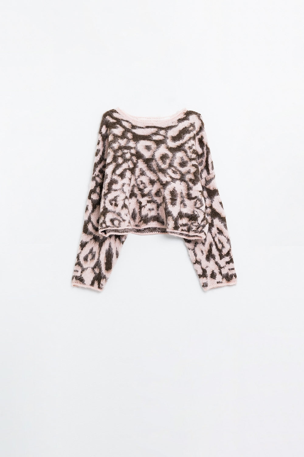 Camisola com estampado de leopardo cor-de-rosa em malha de lã