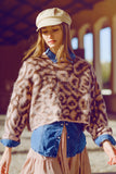 Q2 Camisola com estampado de leopardo cor-de-rosa em malha de lã