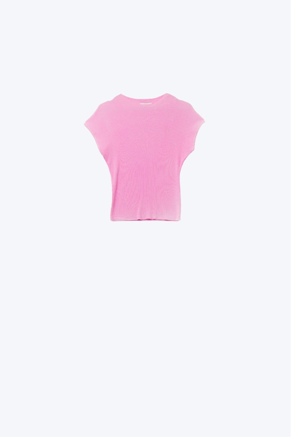 Q2 Camisola com gola alta e mangas curtas com nervuras em fucsia