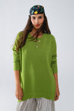 Camisola com gola redonda e manga comprida em verde azeitona