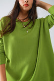 Camisola com gola redonda e manga comprida em verde azeitona