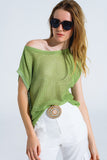 Q2 Camisola com gola redonda e manga comprida em verde