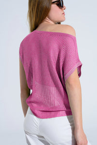 Camisola com gola redonda e mangas compridas em cor-de-rosa