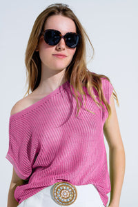 Q2 Camisola com gola redonda e mangas compridas em cor-de-rosa