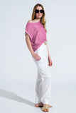 Camisola com gola redonda e mangas compridas em cor-de-rosa