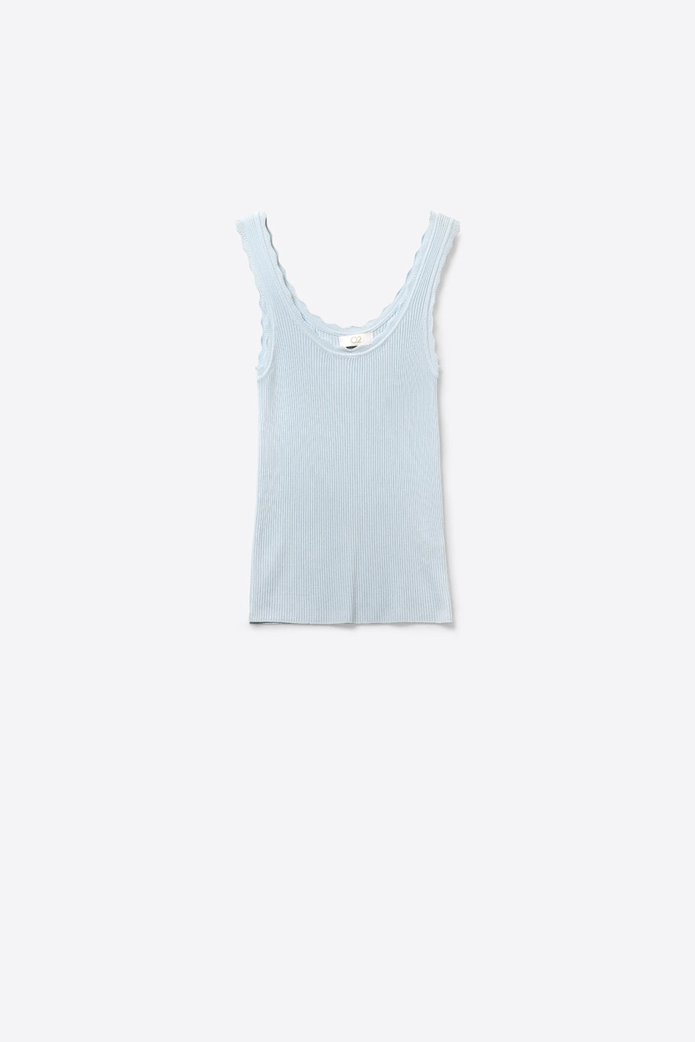 Q2 Camisola com nervuras azul-clara com rebordos recortados