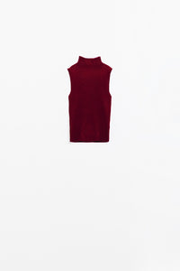 Camisola com nervuras e pescoço de tartaruga em Borgonha