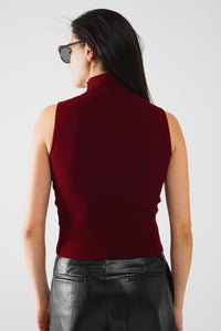 Camisola com nervuras e pescoço de tartaruga em Borgonha