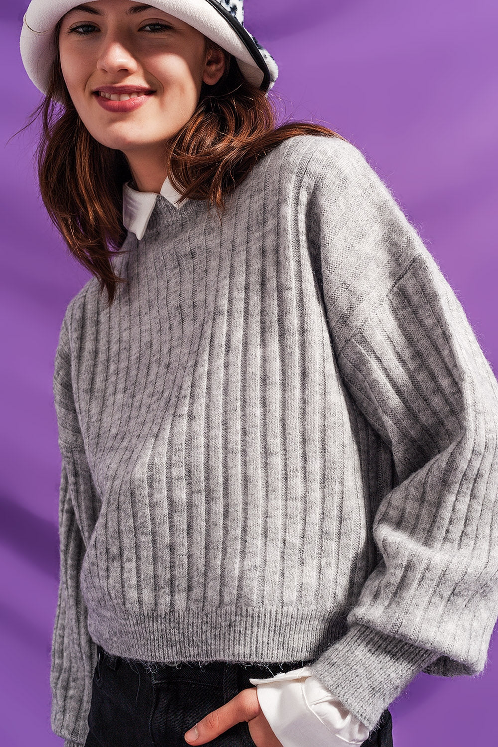 Camisola com nervuras nervuradas cinzento