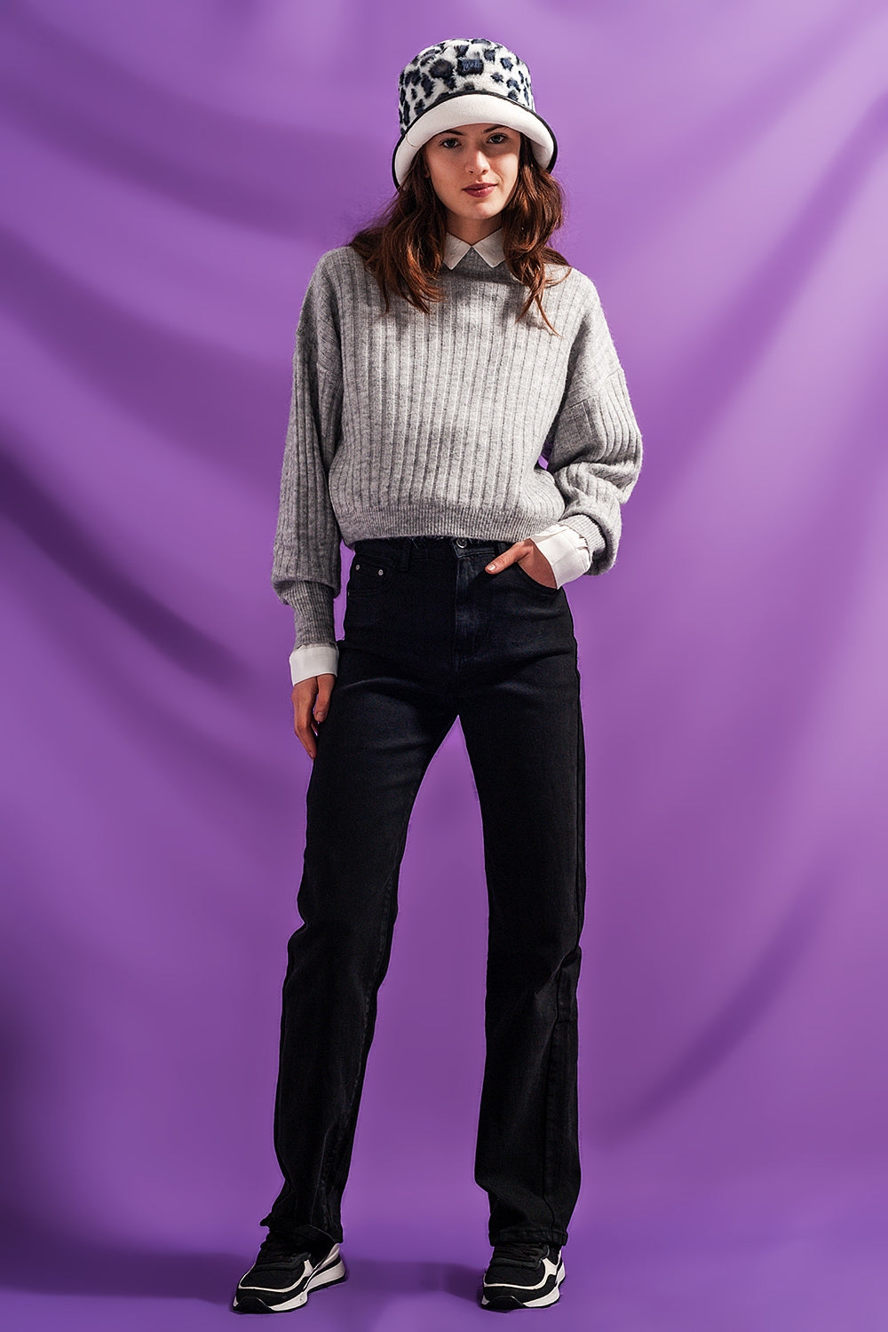 Camisola com nervuras nervuradas cinzento