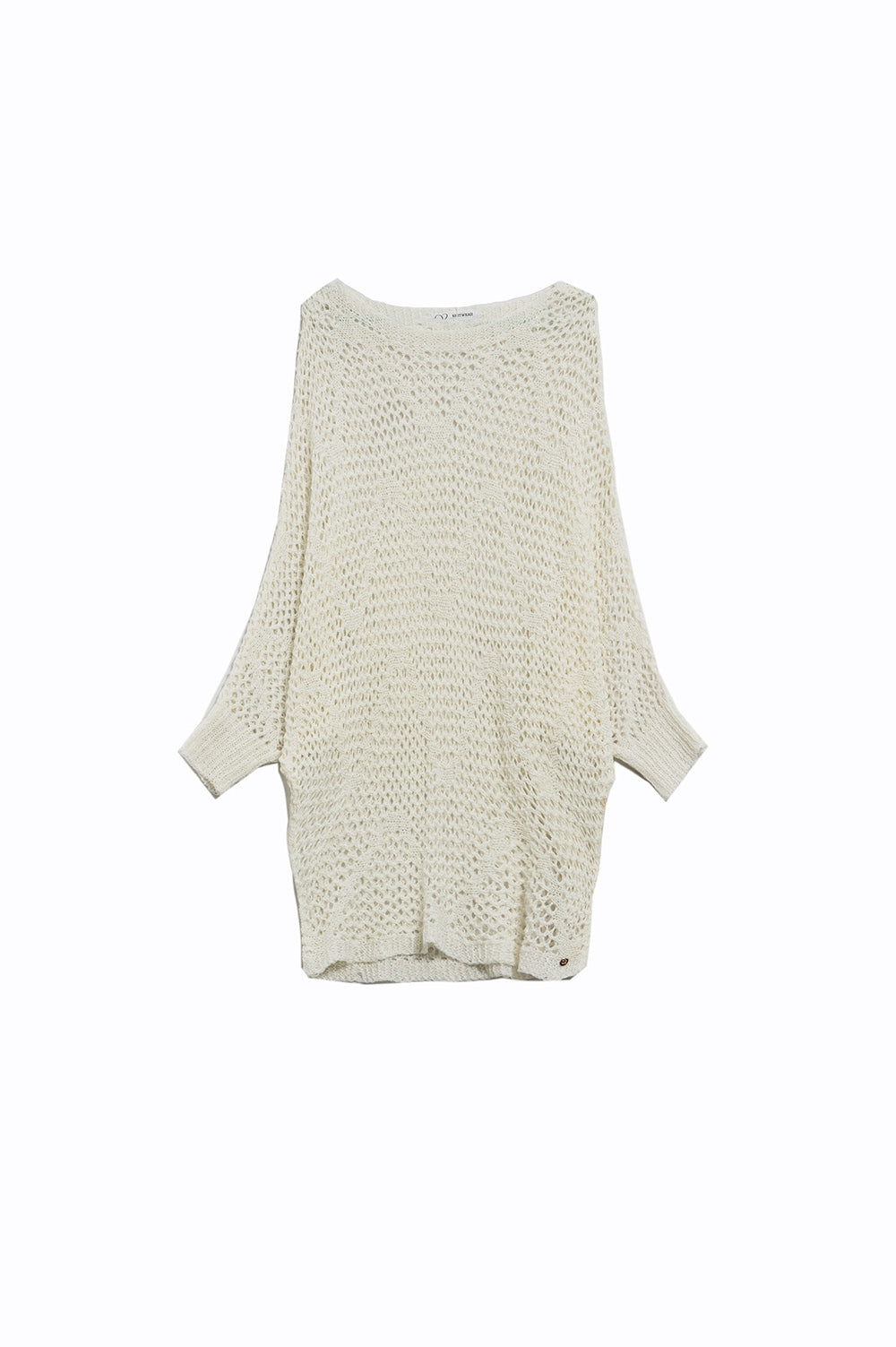 Q2 Camisola comprida de croché em creme com desenho de asa de morcego