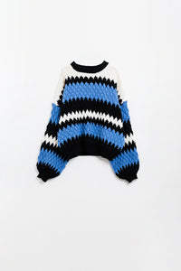 Q2 Camisola confortável azul branco e preto