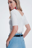 Camisola creme com decote em V