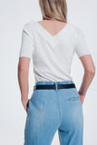 Camisola creme com decote em V