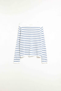 Camisola creme com riscas azuis em malha fina