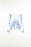 Camisola creme com riscas azuis em malha fina