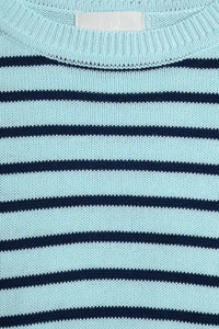 Camisola Crop Verde Menta com Riscas Azul Marinho