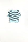 Camisola Crop Verde Menta com Riscas Azul Marinho