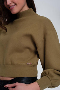 Camisola curta com pescoço de funil verde