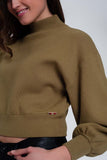 Camisola curta com pescoço de funil verde
