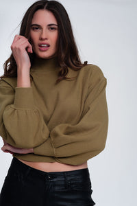 Camisola curta com pescoço de funil verde