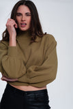 Camisola curta com pescoço de funil verde