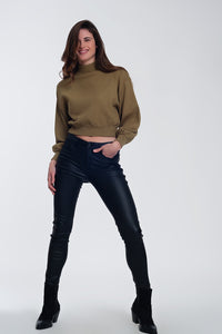 Camisola curta com pescoço de funil verde