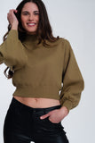 Q2 Camisola curta com pescoço de funil verde