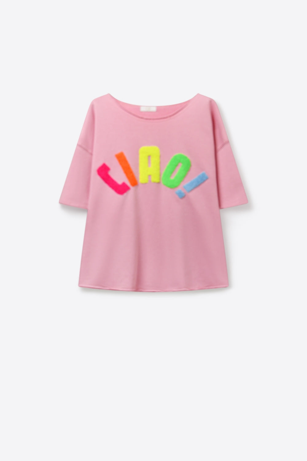 Camisola de Algodão Rosa Oversize com Aplique Colorido