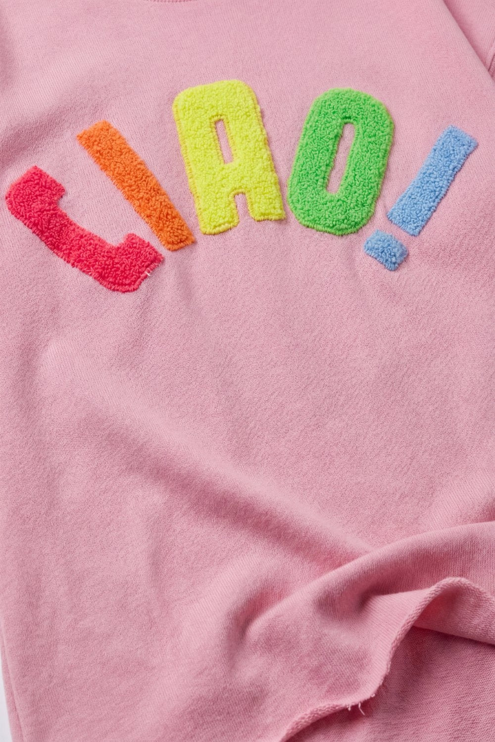 Camisola de Algodão Rosa Oversize com Aplique Colorido