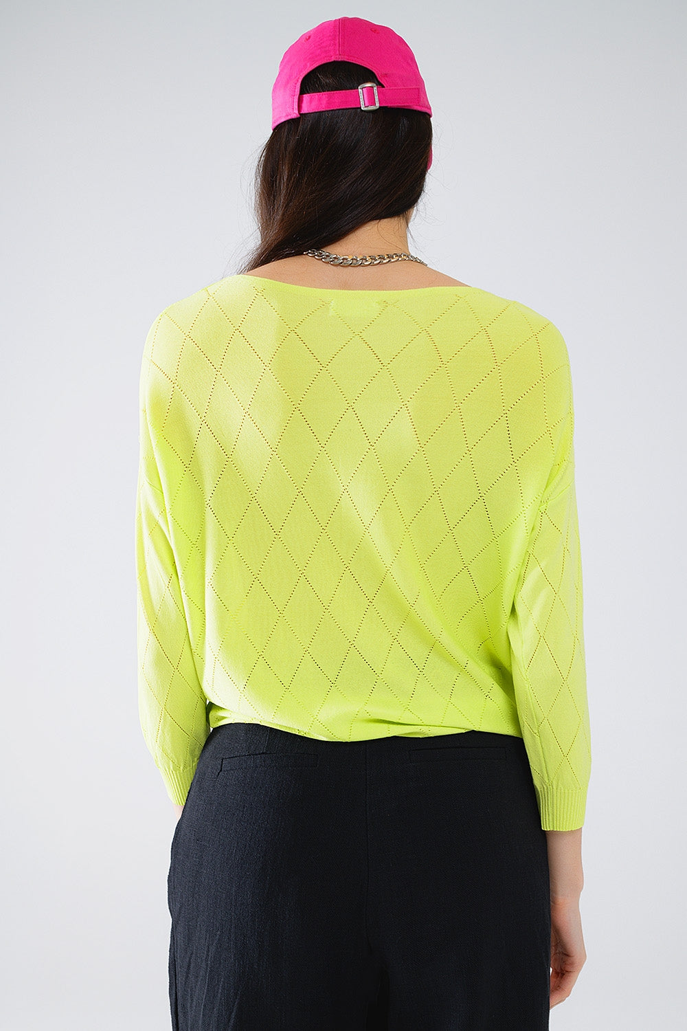 Camisola de cor lima com estampado Argyle e gola boat