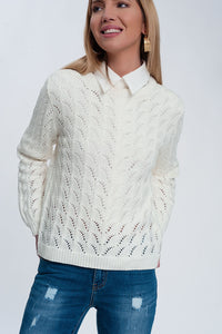 Camisola de croché em creme