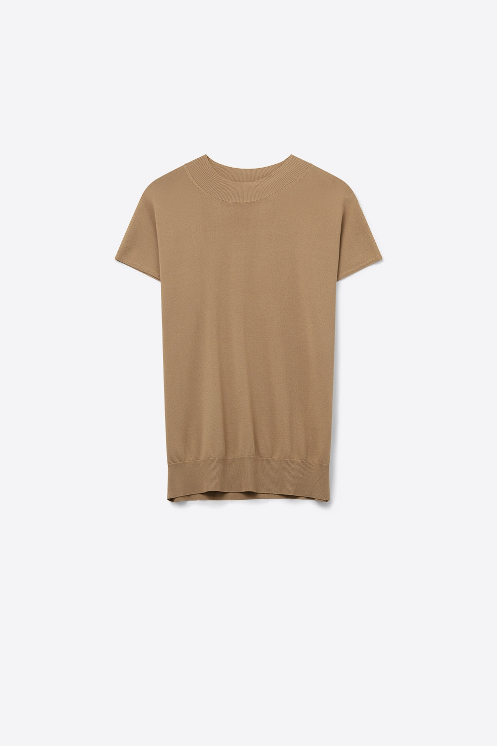 Q2 Camisola de gola alta camel com mangas curtas ajustadas