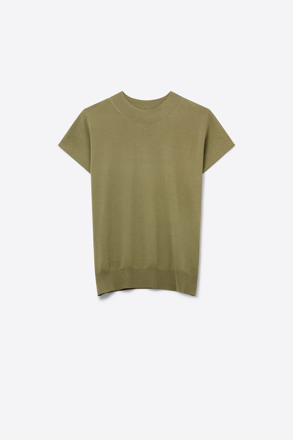 Q2 Camisola de gola alta caqui com mangas curtas ajustadas