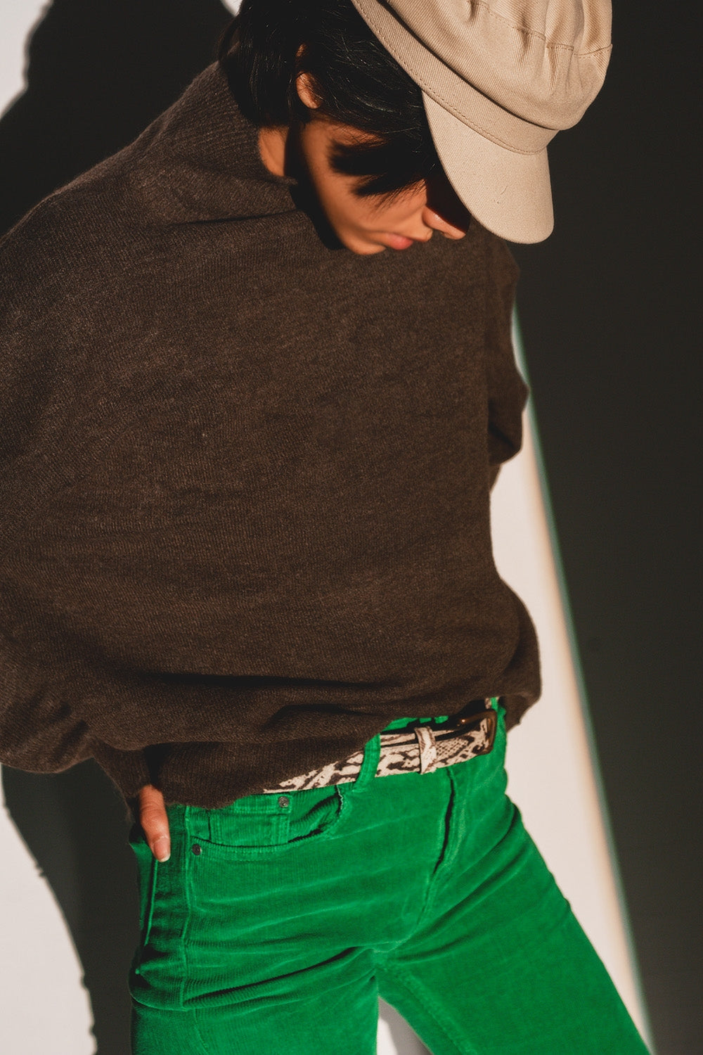 Q2 Camisola de gola alta castanho muito suave